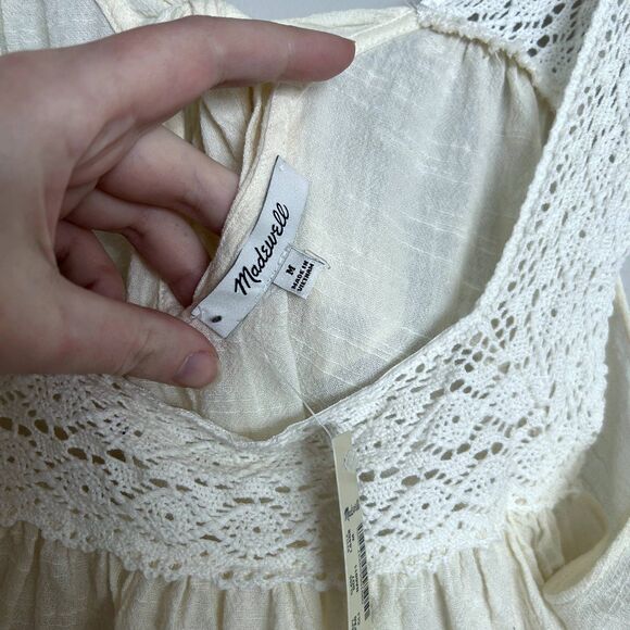 Madewell Crochet Lace Sleeve Bow Back Flowy Feminine Blouse - Picture 7 of 9